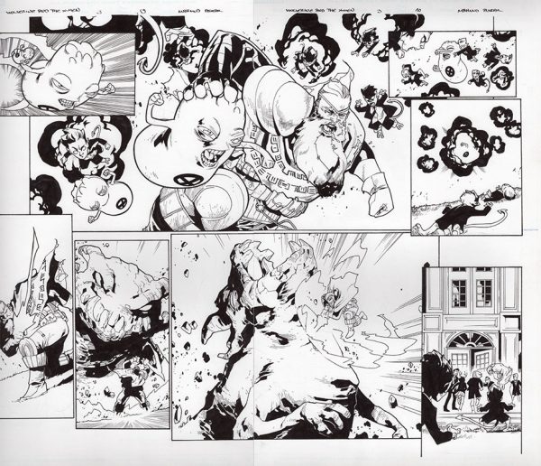 Wolverine and the X-Men #3 Pages 9/10 spread by Mahmud Asrar