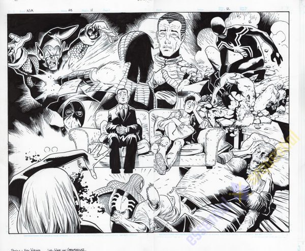 The Amazing Spider-Man 65 DEATHS Page 11-12 Double Page Spread by Wade von Grawbadger