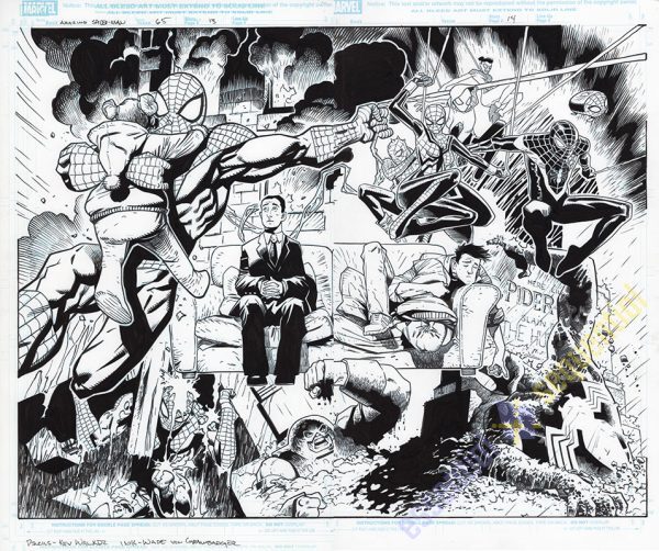 The Amazing Spider-Man 65 DEATHS Page 13-14 Double Page Spread by Wade von Grawbadger